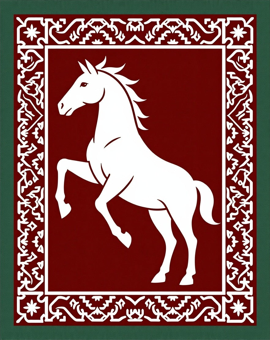 Crimson White Horse Floral Border Rug