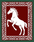 Crimson White Horse Floral Border Rug