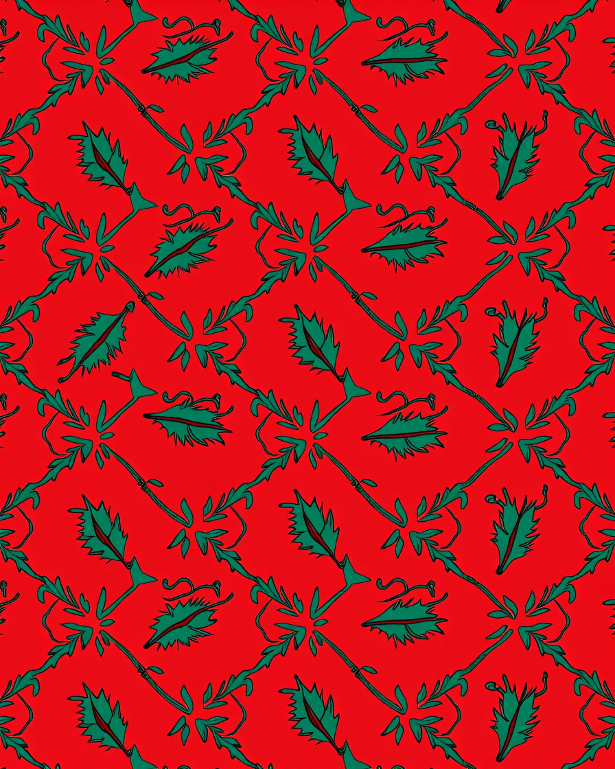 Crimson Emerald Vine Lattice Rug