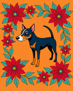 Orange Floral Dog Border Rug