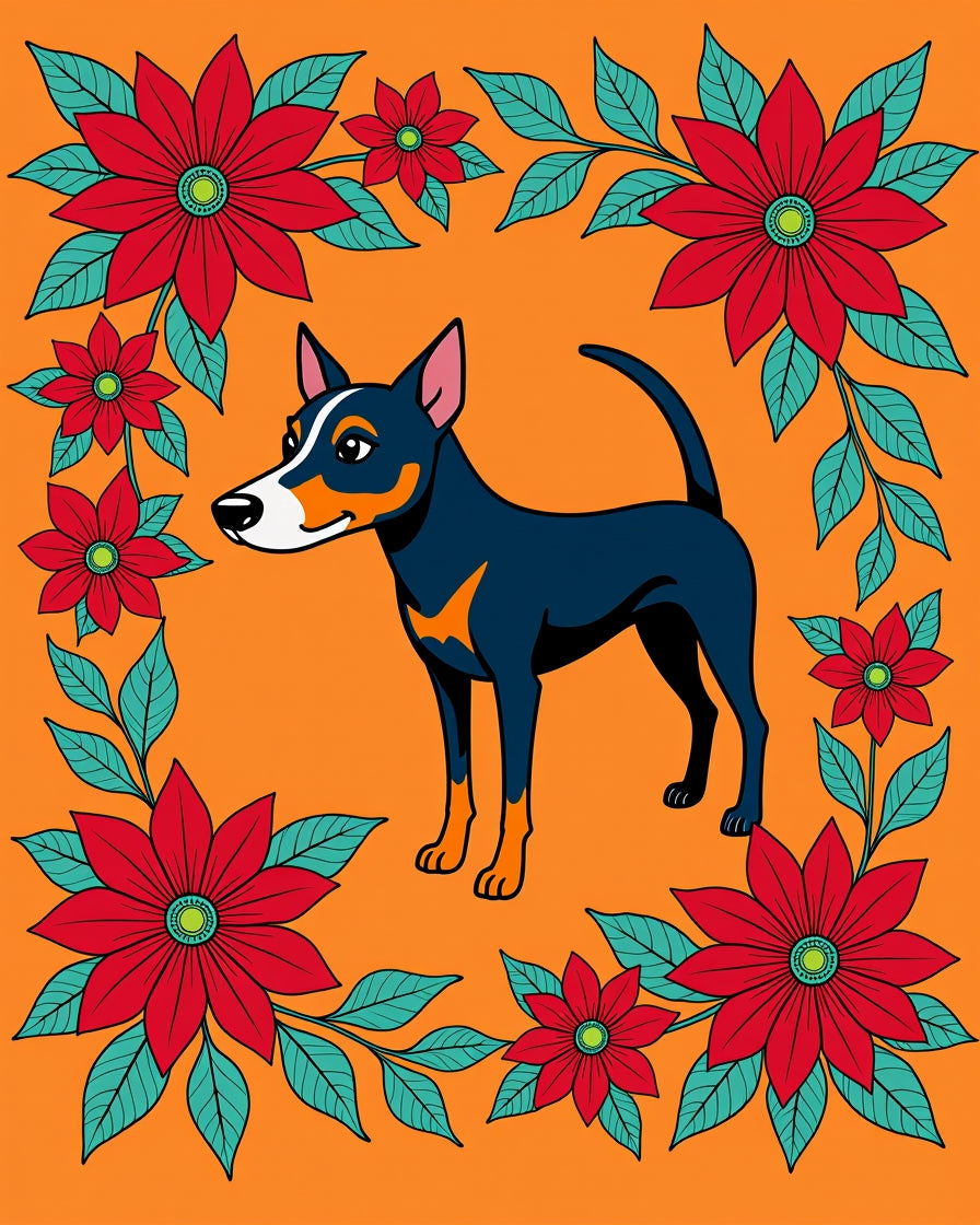 Orange Floral Dog Border Rug