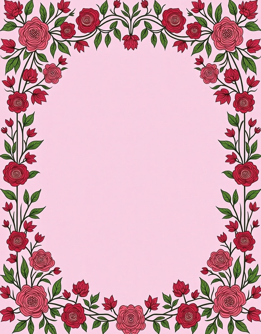 Romantic Red Rose Garland Border Rug