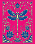 Vibrant Pink Blue Dragonfly Floral Border Rug