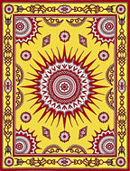 Crimson Sunburst Yellow Tribal Medallion Rug