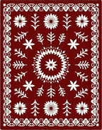Deep Red Floral Branch Border Rug