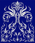 Deep Blue Ivory Floral Swirl Rug