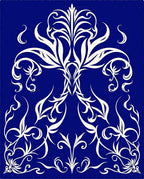 Deep Blue Ivory Floral Swirl Rug