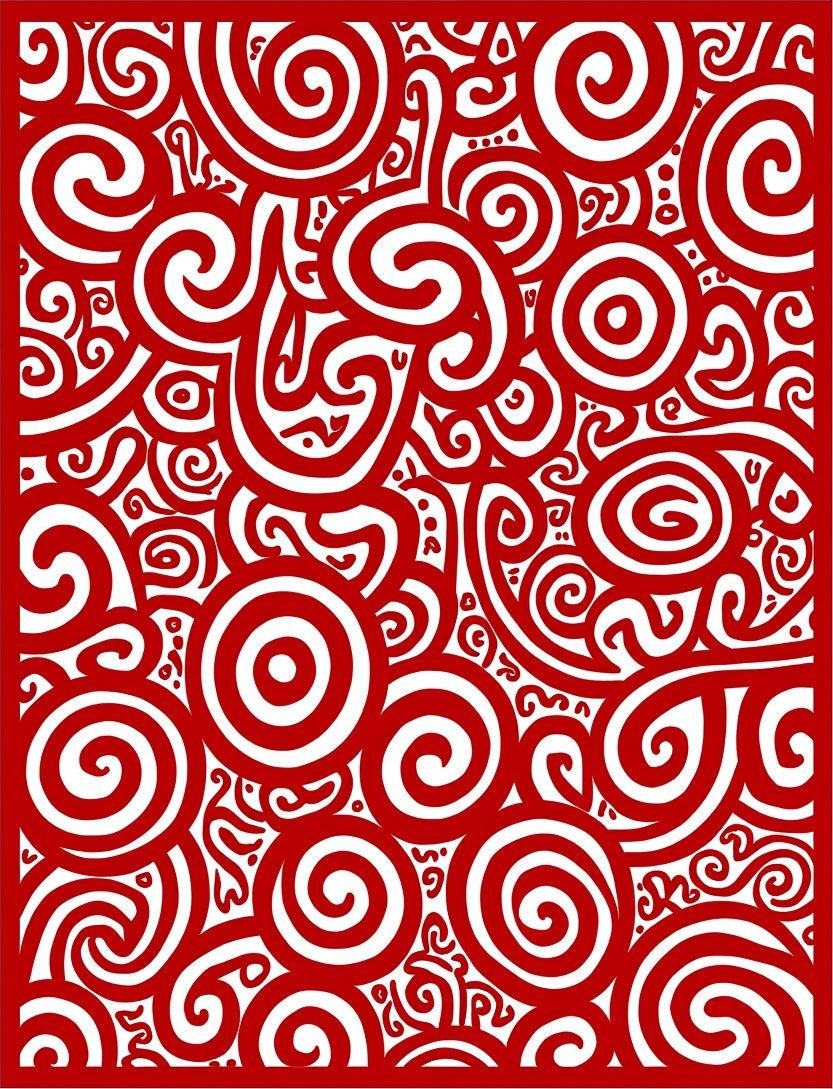 Bold Red Swirl Spiral Collage Rug