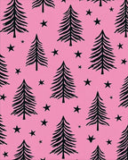 Whimsical Black Pine Stars Pink Rug