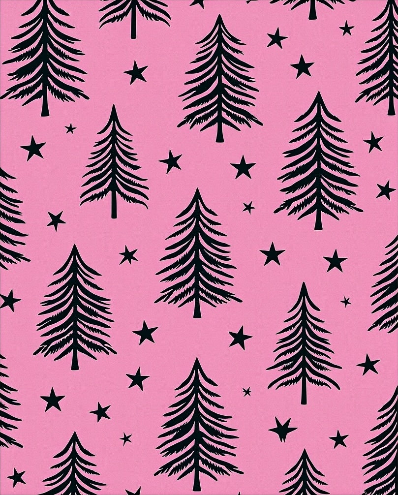 Whimsical Black Pine Stars Pink Rug