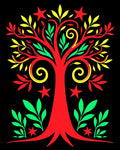 Bold Red Tree Stars Green Leaves Rug