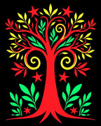 Bold Red Tree Stars Green Leaves Rug