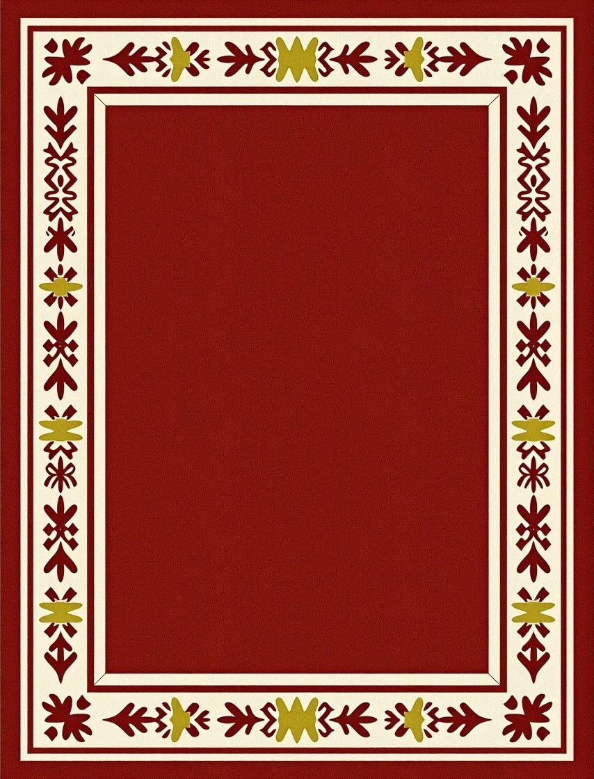 Crimson Bordered Folk Art Rug