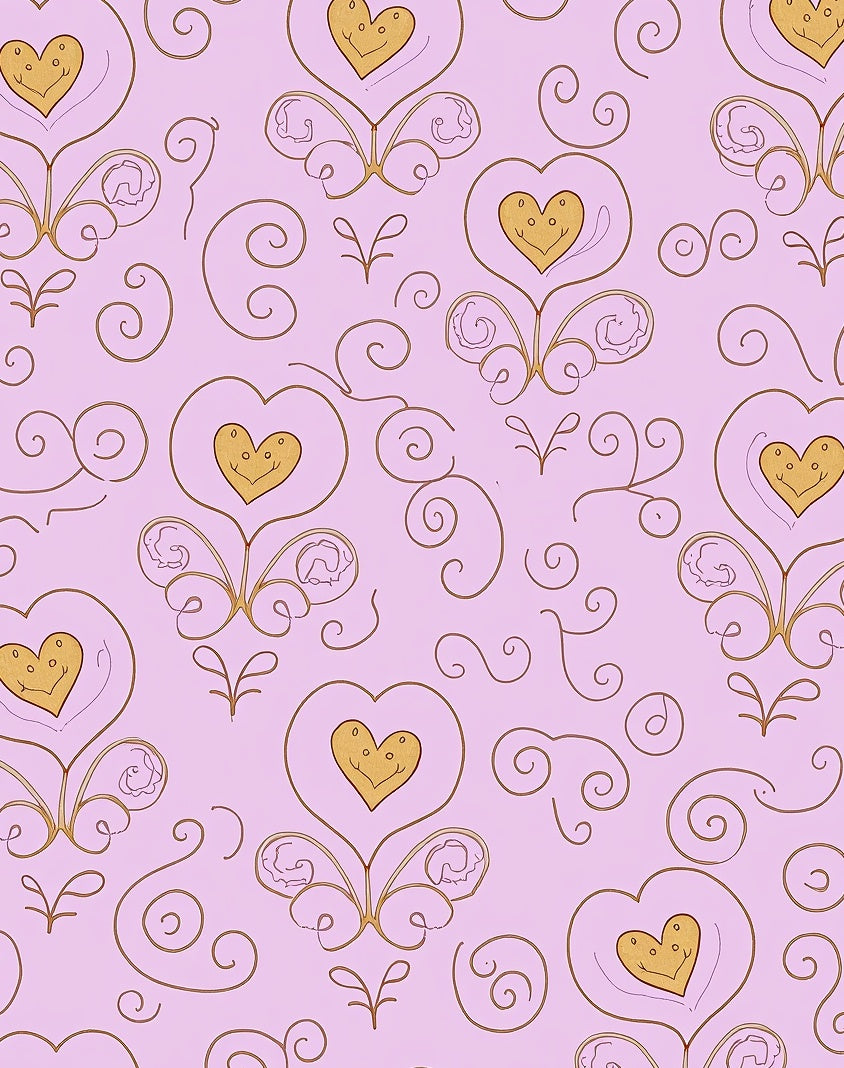 Whimsical Golden Heart Floral Curlicue Rug
