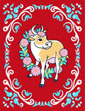 Red Floral Cow Garland Rug