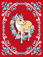 Red Floral Cow Garland Rug