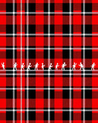 Red Black White Plaid People Silhouettes Rug