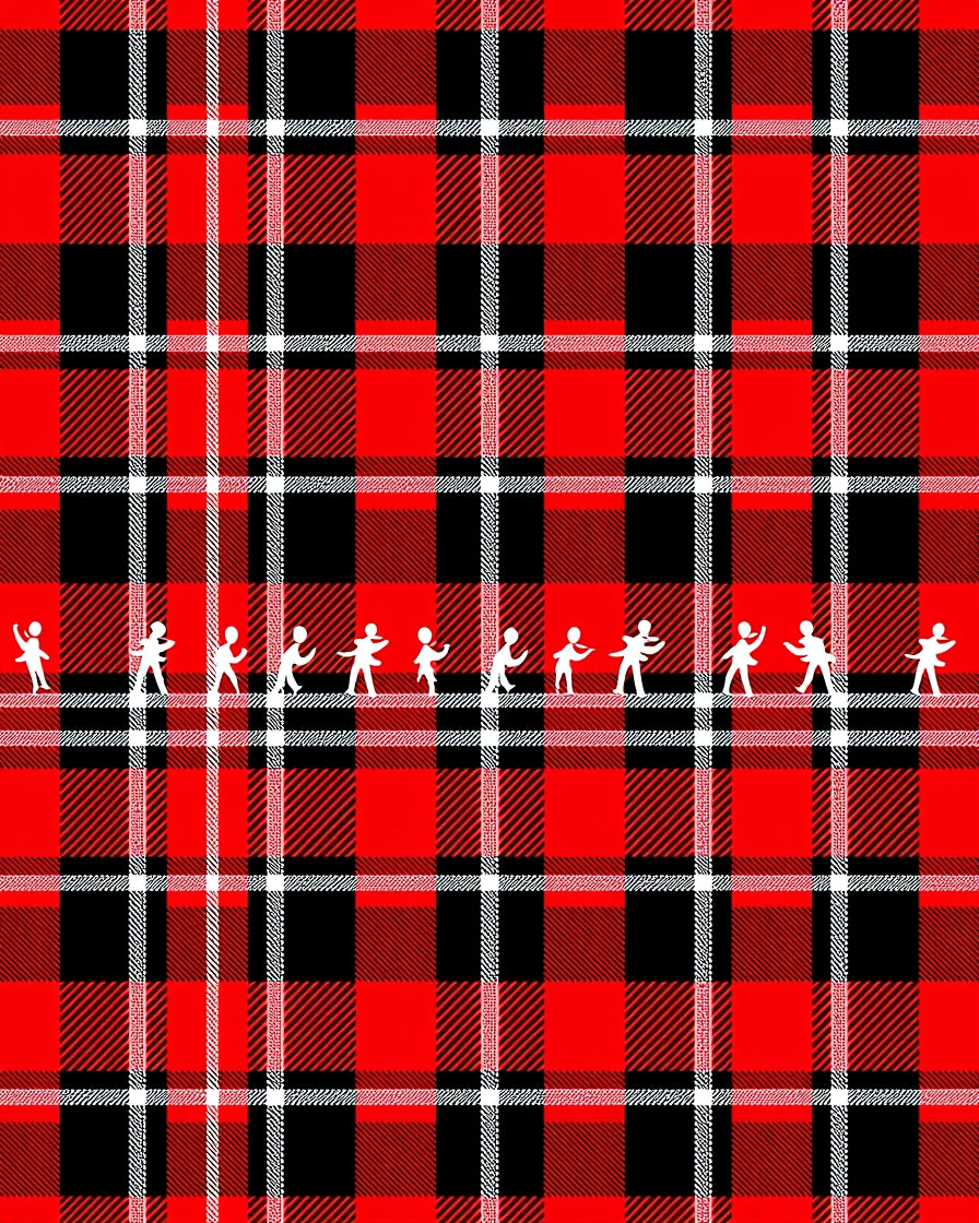 Red Black White Plaid People Silhouettes Rug