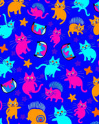Vivid Blue Cartoon Cats Stars Rug