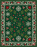 Festive Green Poinsettia Snowflakes Border Rug