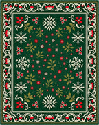 Festive Green Poinsettia Snowflakes Border Rug