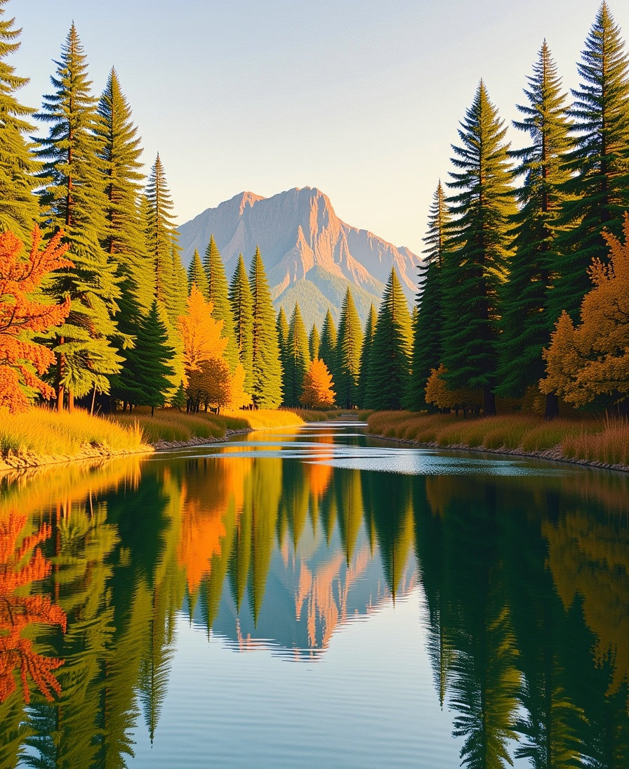 Golden Autumn Forest River Reflection Rug