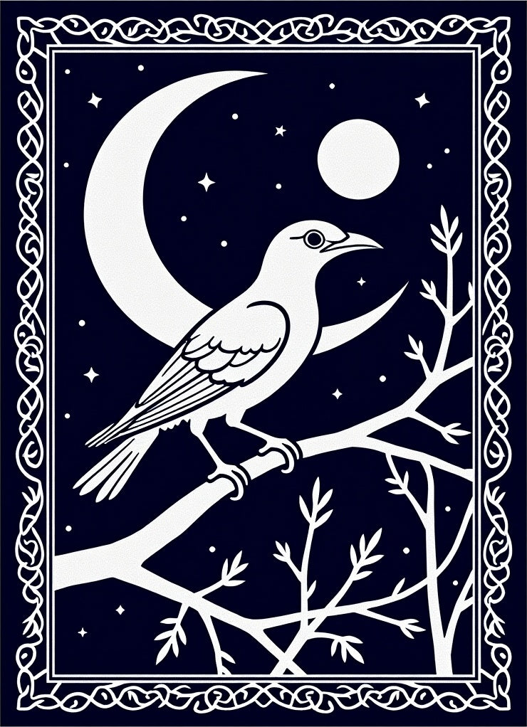 Dark Night Raven Moon Tree Border Rug