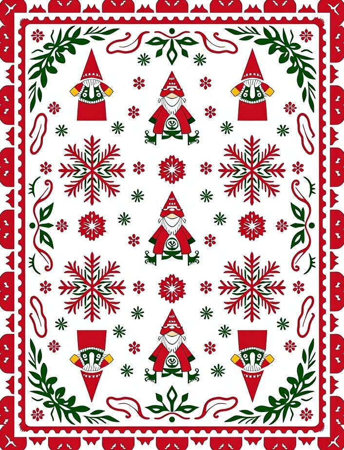 Festive Gnomes Snowflake Holiday Whimsical Rug