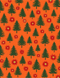 Evergreen Trees Red Floral Orange Rug