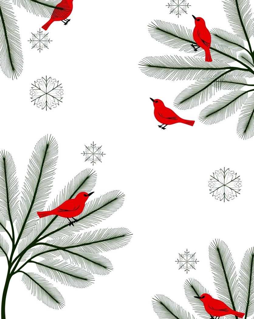 Red Cardinal Christmas Tree Snowflakes Rug