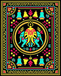 Vibrant Teal Yellow Elephant Medallion Rug