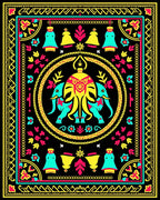 Vibrant Teal Yellow Elephant Medallion Rug