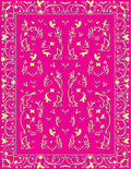 Bright Pink Yellow Floral Scroll Border Rug