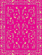 Bright Pink Yellow Floral Scroll Border Rug