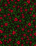 Red Floral Garden on Black Background Rug