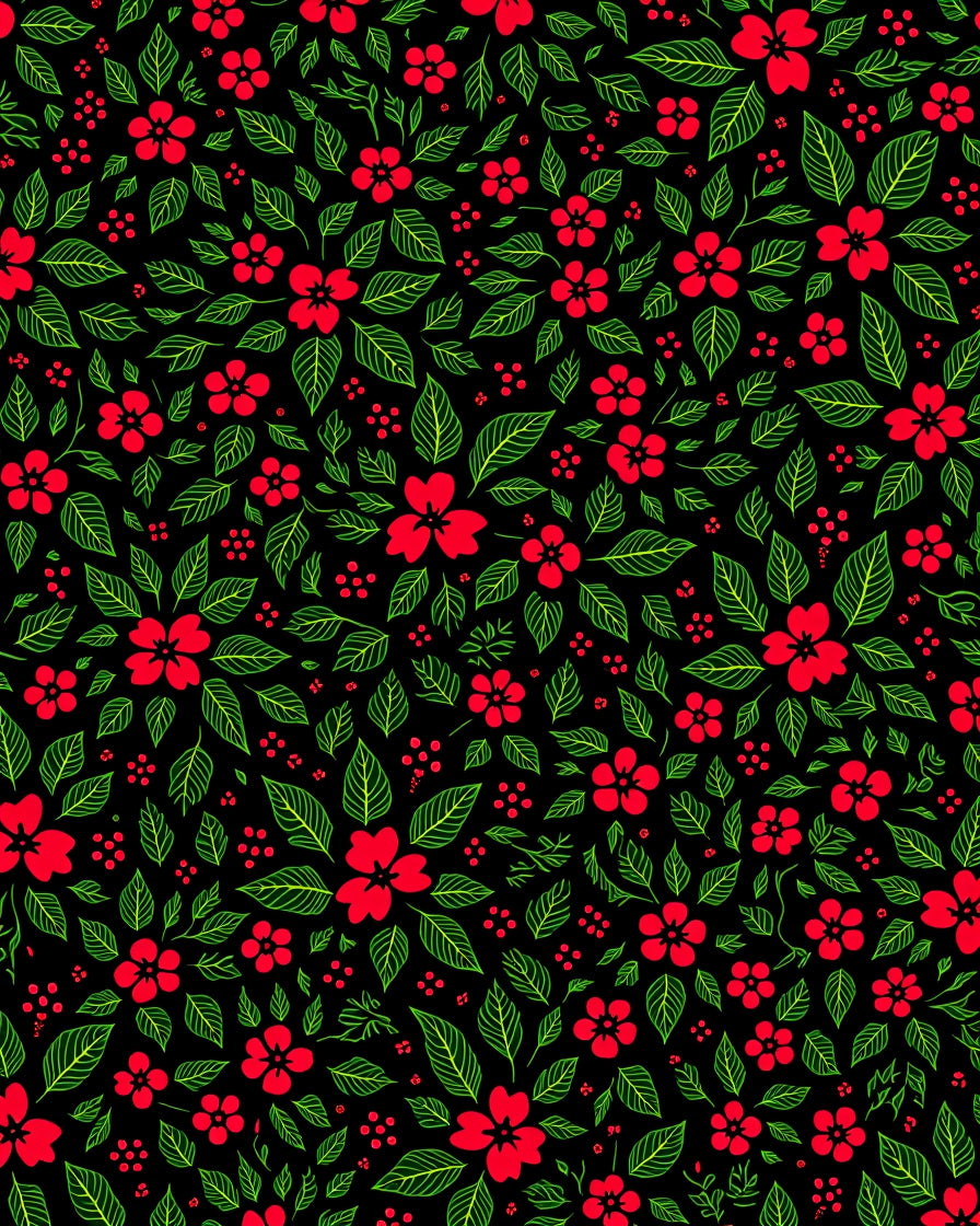 Red Floral Garden on Black Background Rug