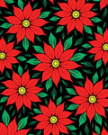 Vibrant Red Poinsettia Black Floral Rug