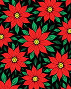 Vibrant Red Poinsettia Black Floral Rug