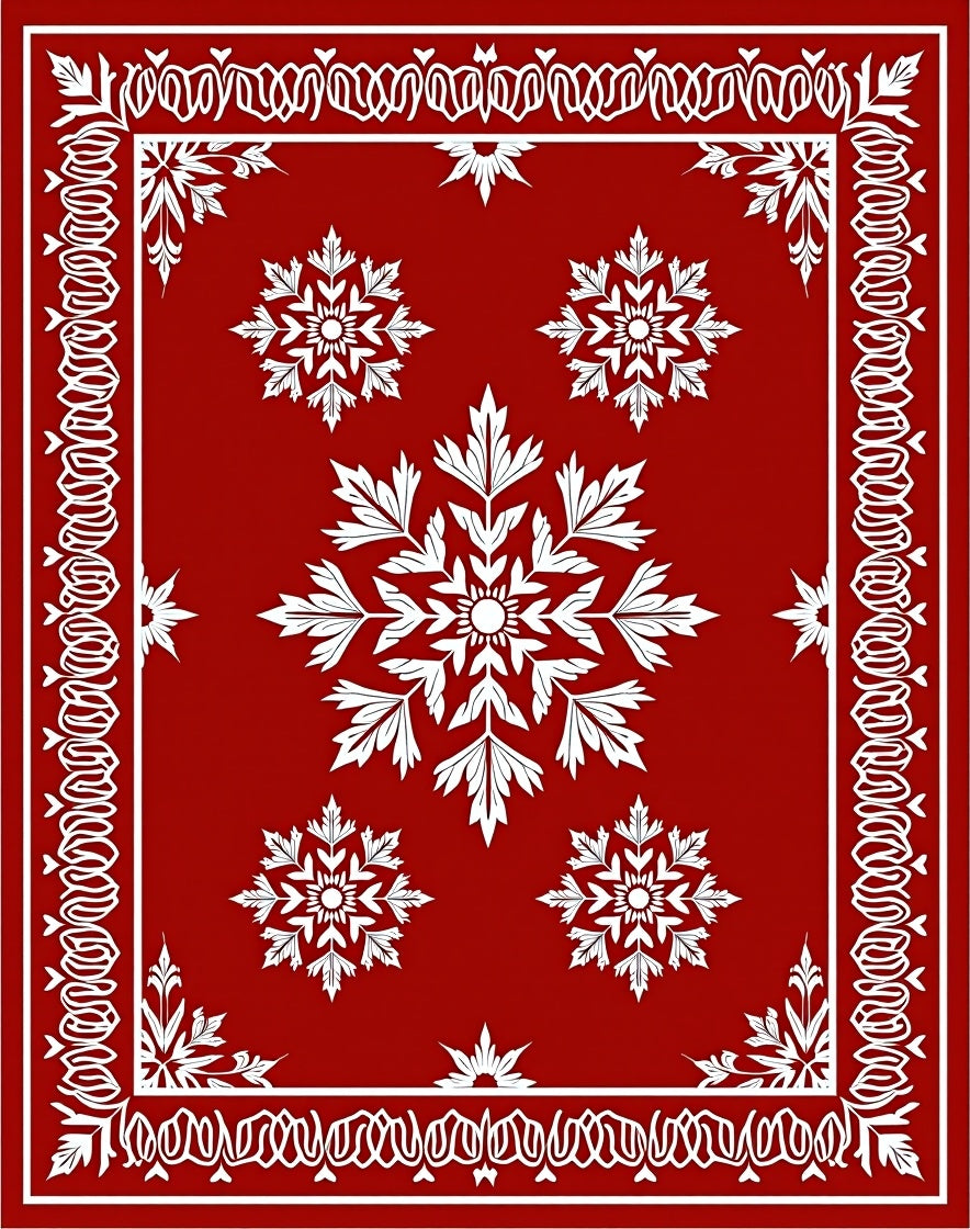 White Snowflake Bloom Border Rug