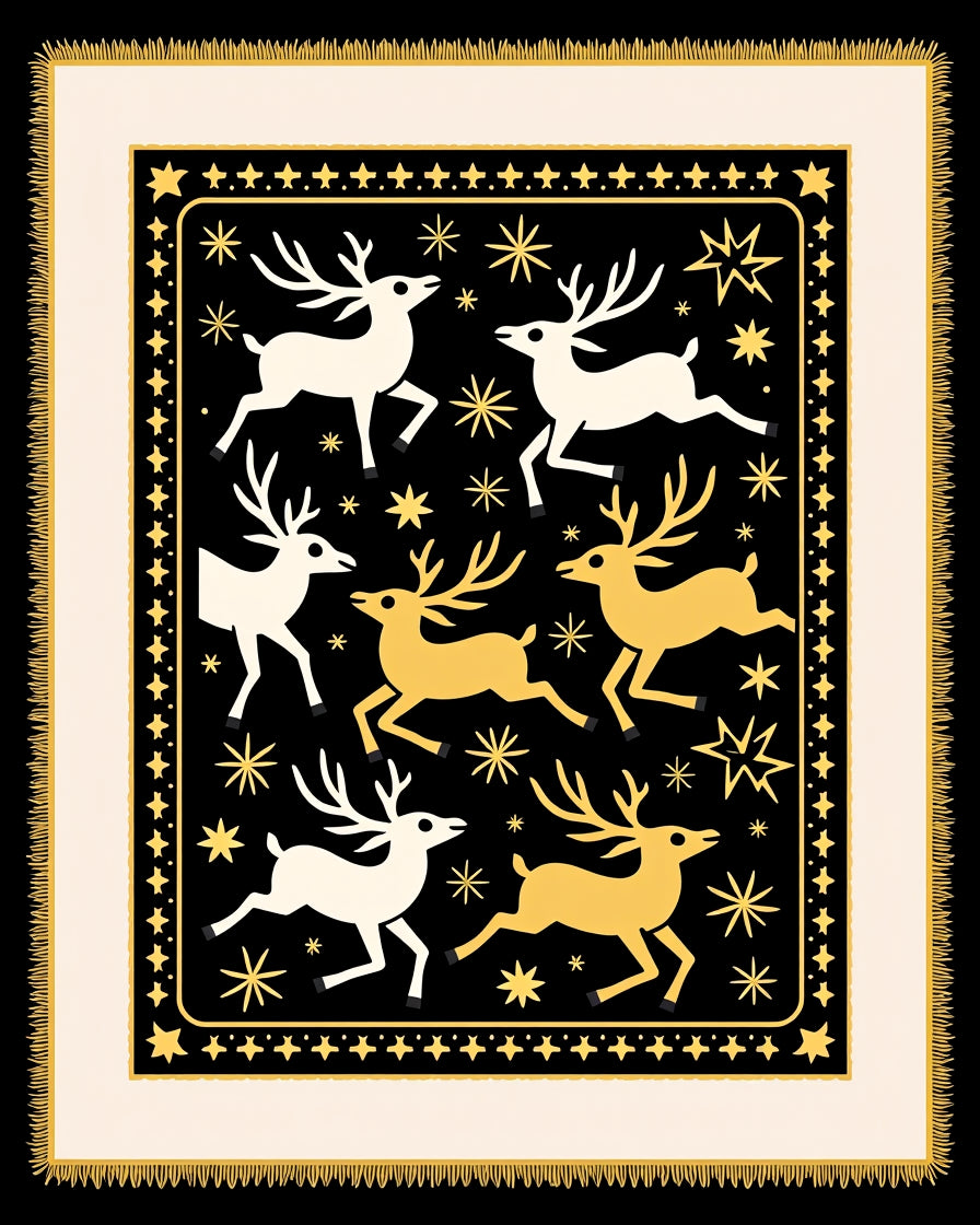 Golden Swift Deer Starry Black Background Rug