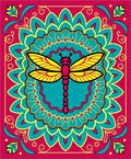 Vibrant Dragonfly Mandala Teal Pink Yellow Rug