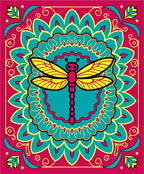 Vibrant Dragonfly Mandala Teal Pink Yellow Rug