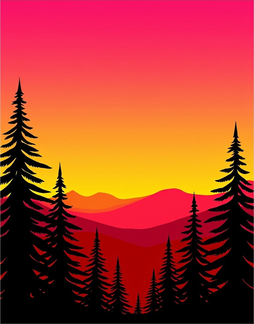 Vibrant Sunset Forest Mountain Layers Rug