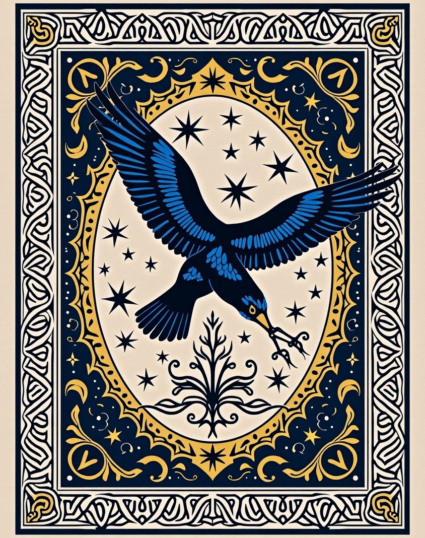 Blue Raven Celestial Starry Oval Frame Rug