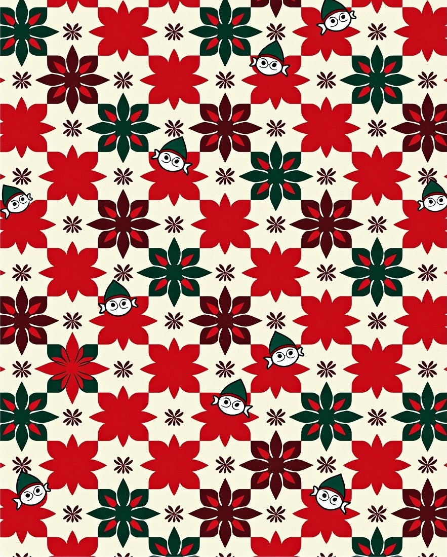 Red Green Festive Elf Floral Rug