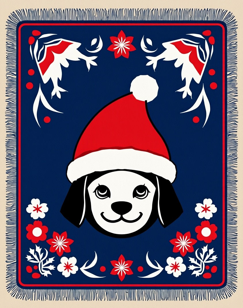 Festive Blue Christmas Puppy Floral Rug