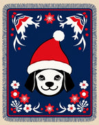 Festive Blue Christmas Puppy Floral Rug