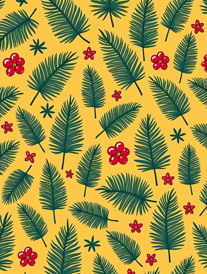 Red Hibiscus Green Palm Frond Rug