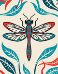 Crimson Teal Dragonfly Foliage Scene Rug