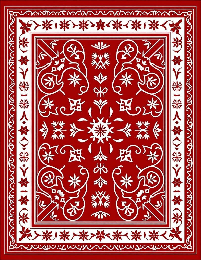 Crimson Red White Floral Medallion Rug